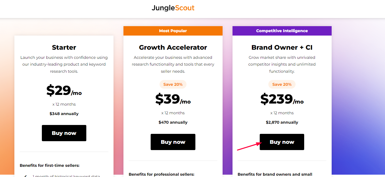 Click On The Buy Now Option On Jungle Scout