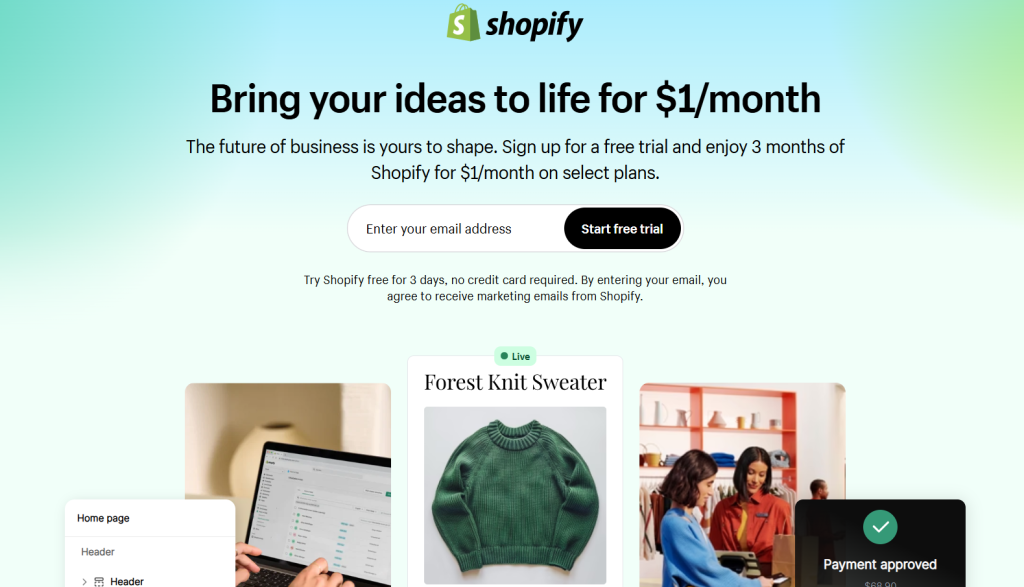 Shopify 3 Months Trial Page